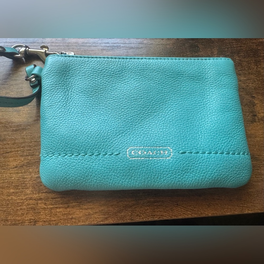 Coach Aqua Leather Wristlet